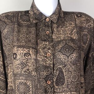 Designs & Co Vintage Button Down Brown Patchwork